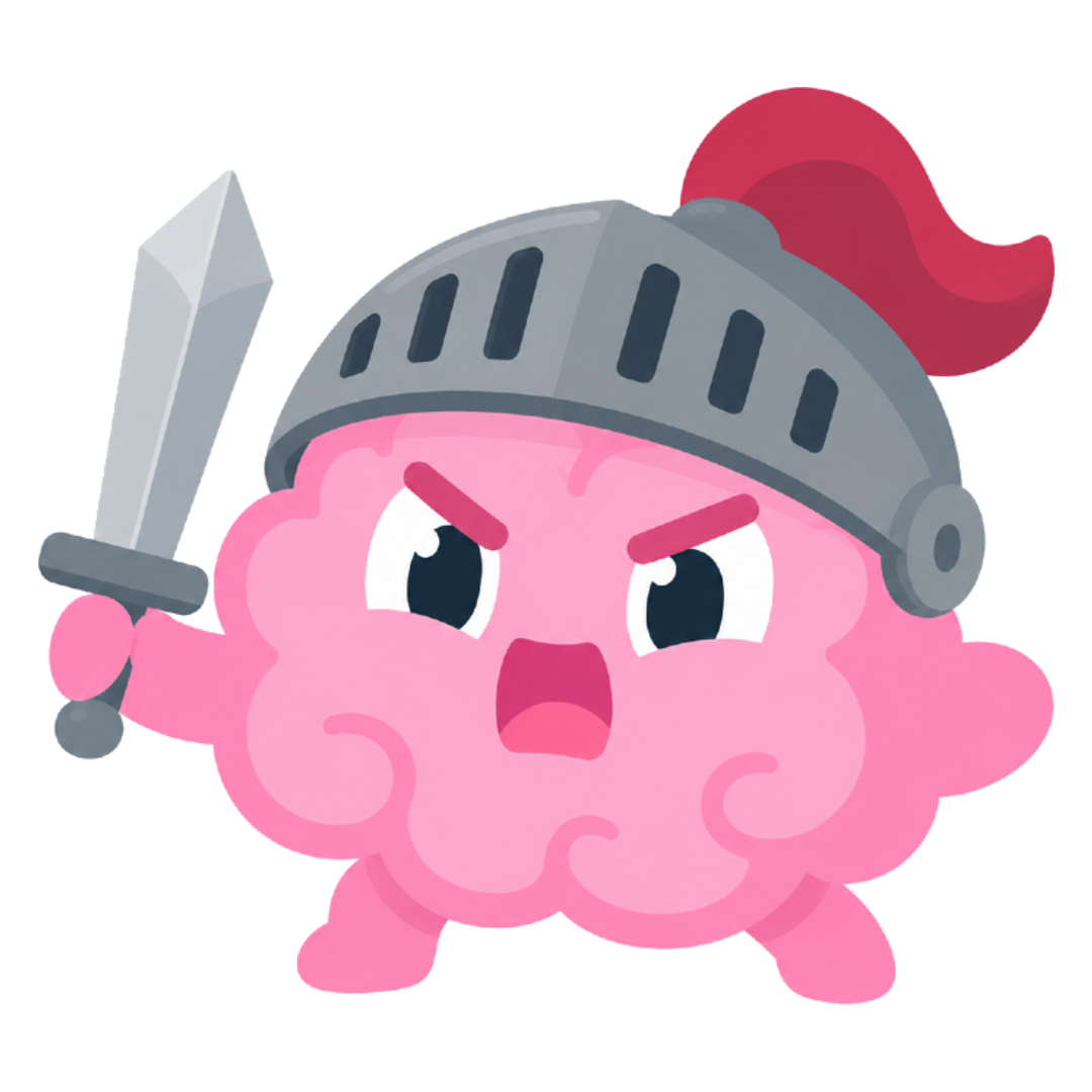 The brain in knight armor, sword raised